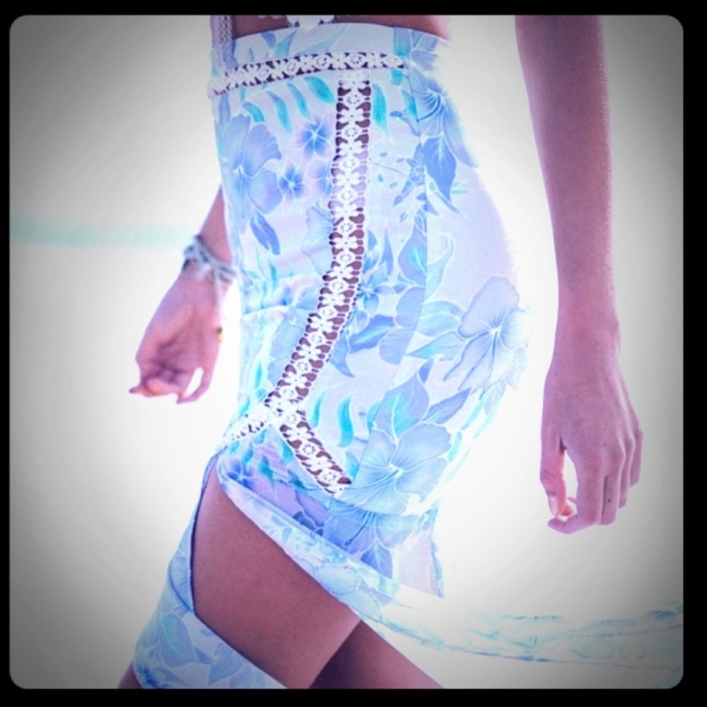 Sabo Skirt Blue Floral Maxi Skirt with Lace Trim